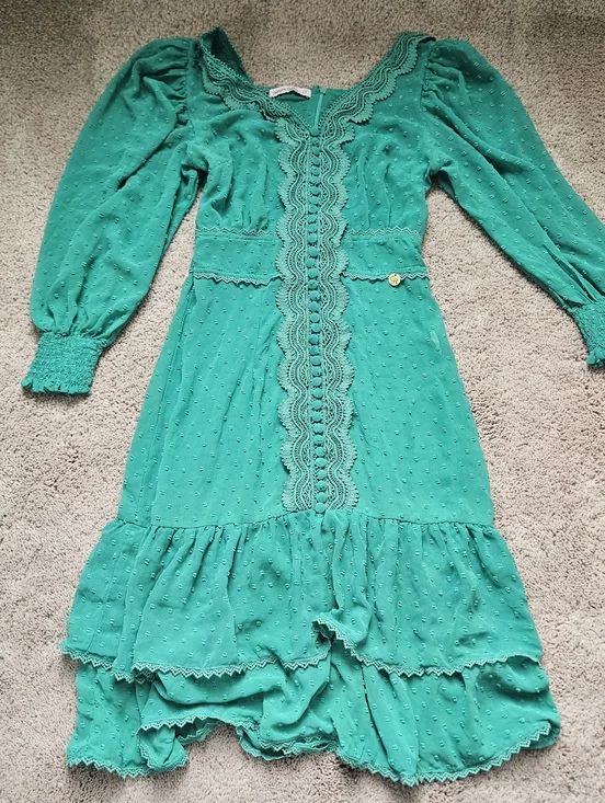 Cristiane Resende Brazil Feminine Cottagecore Ruffled Green Dress Size XS/S - Picture 1 of 11